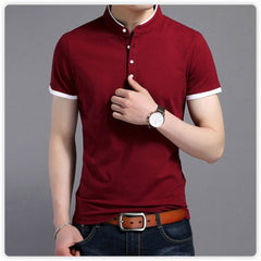 Men’s Pure Tshirts Collar Long Sleeve Comfy Shirt Single-breasted Soft