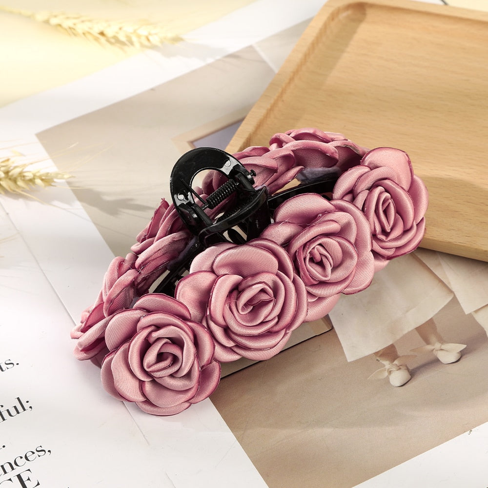 Fashion Cloth Art Rose Flower Hair Claw Women