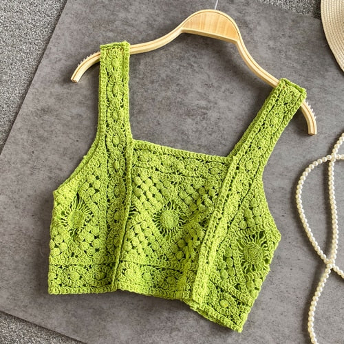 knitted crop tops spaghetti strap tank top women floral print