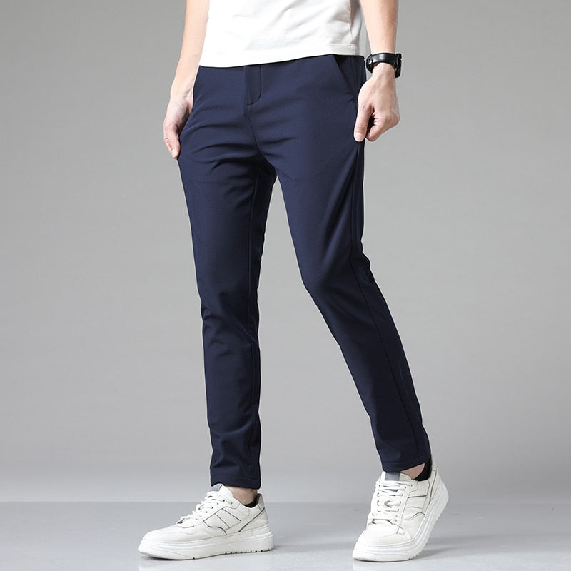 Men's Casual Pants Thin Business Slim Fit Elastic Waist Jogger Classic Trousers