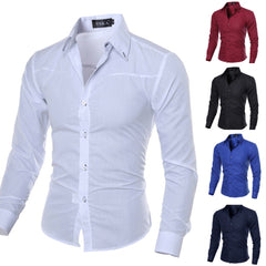 Men Casual Formal Shirt Long Sleeve Slim Fit Business Dress Shirts Tops