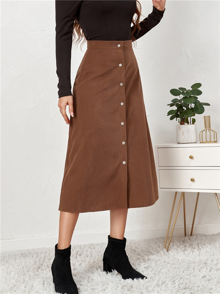 Women's Basic Flannel Skirts Ribbed Versatile Stretchy