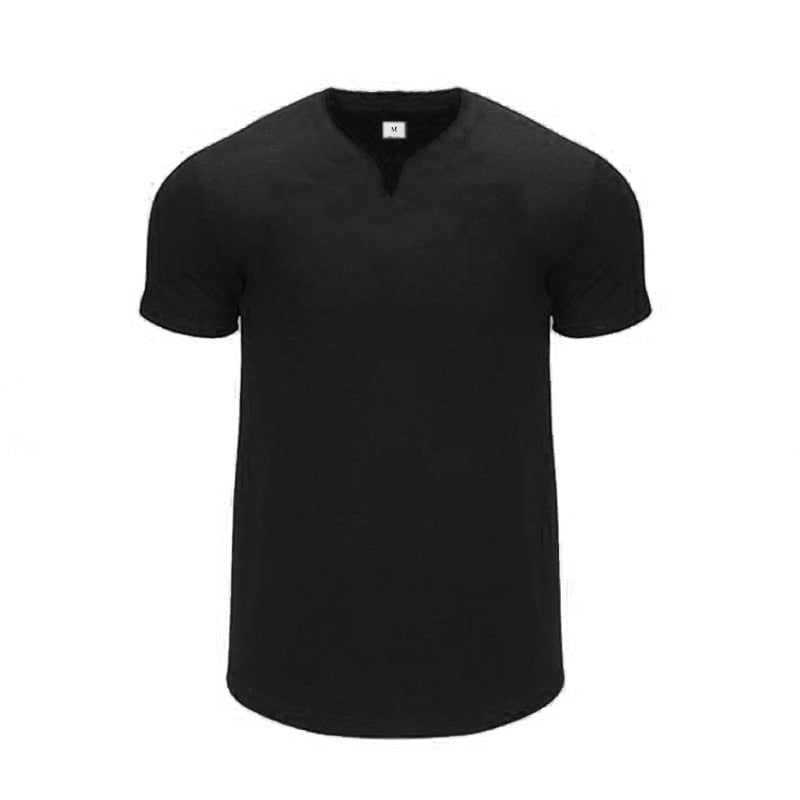 V neck Short Sleeve T Shirt Men Slim Fit T-shirt Gym Fitness Tee shirt