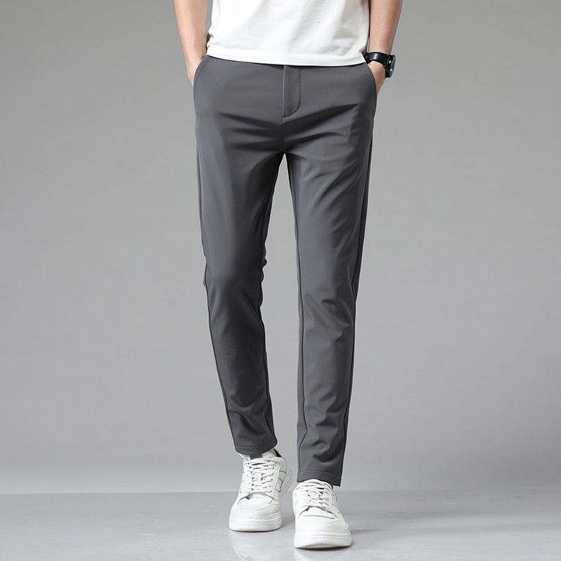 Men's Casual Pants Thin Business Slim Fit Elastic Waist Jogger Classic Trousers