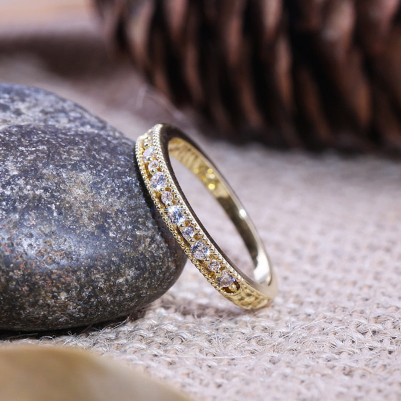 Handmade Eternity Promise Gold Color Crystal Ring