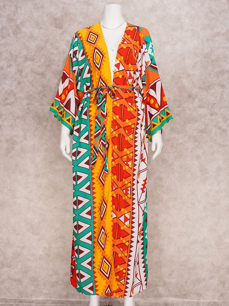 Boho Printed Kimono Dress Tunic Women Summer