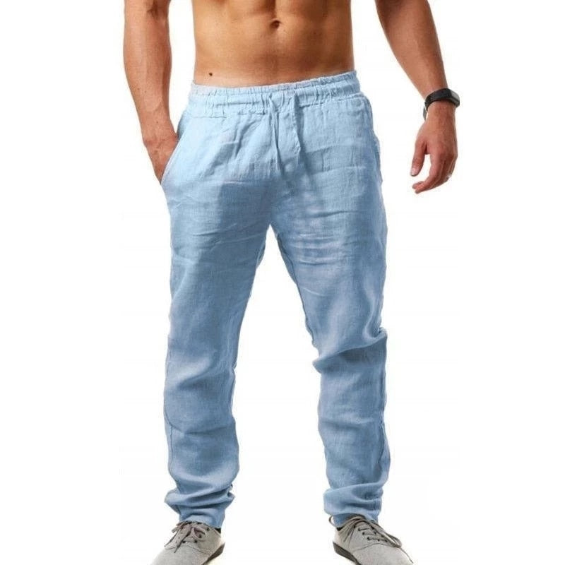 Men's Linen Pants Breathable Solid Color Linen Trousers Fitness Streetwear