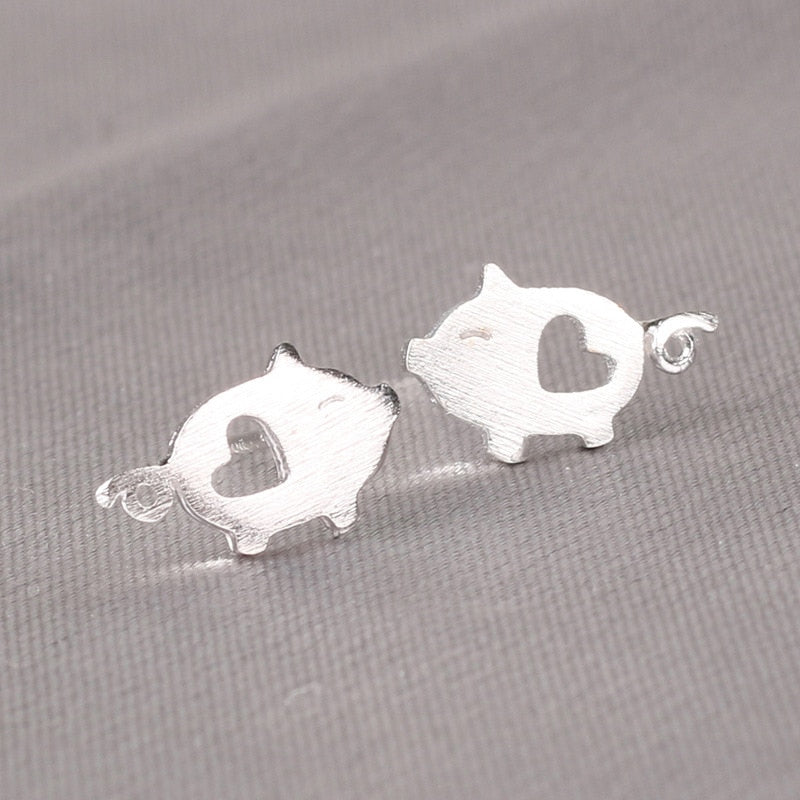 Silver Needles Lovely Mini Stud Earrings Women Cute Heart Star Moon