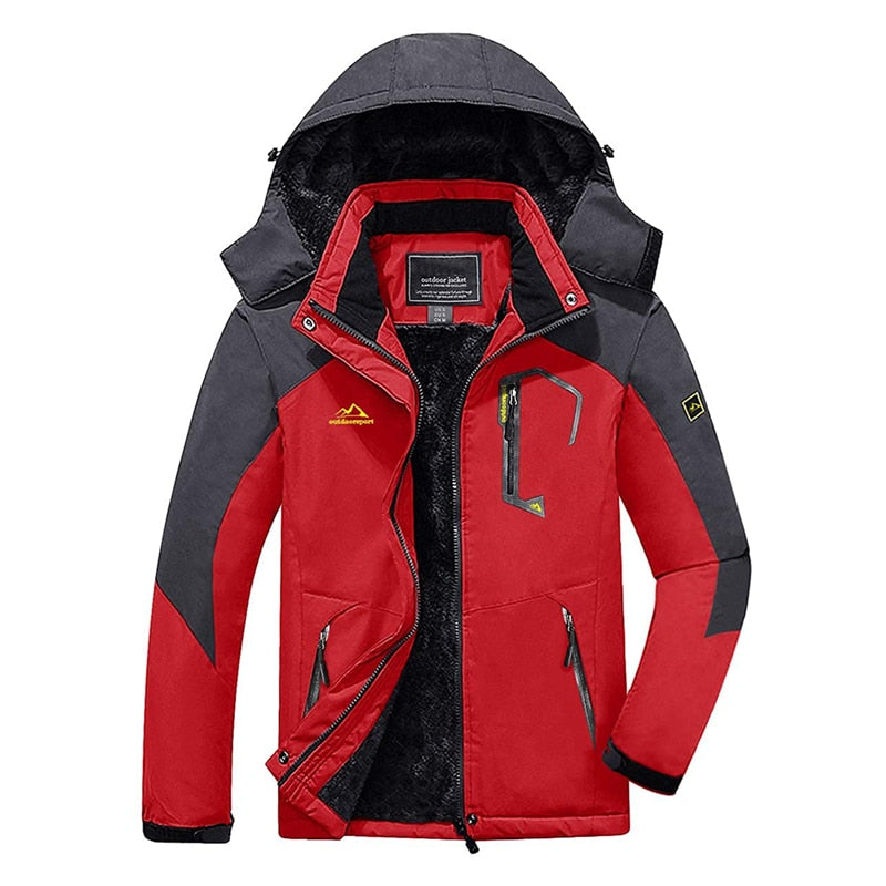 Men Windproof Jacket Winter Warm Fleece Lined Sports Coat with Hood