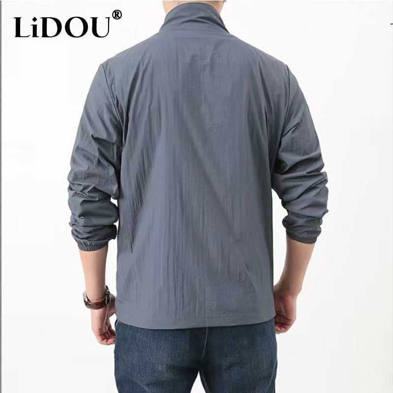 Quick Drying Breathable Jacket Loose Stand Collar Coats Pocket Sports Men