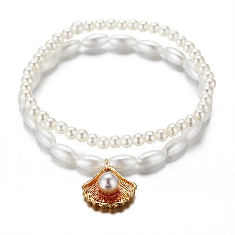 Shell Pendant Ankle Bracelet Faux Pearl Leg Anklets