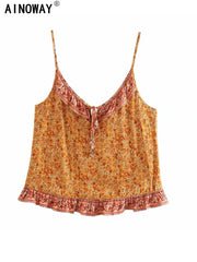 Boho Women Floral Print Sleeveless Crop Tops Bohemian Beach Vest