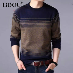 Autumn Winter Casual Loose Striped Sweaters Long Sleeve Pullover Keep Warm