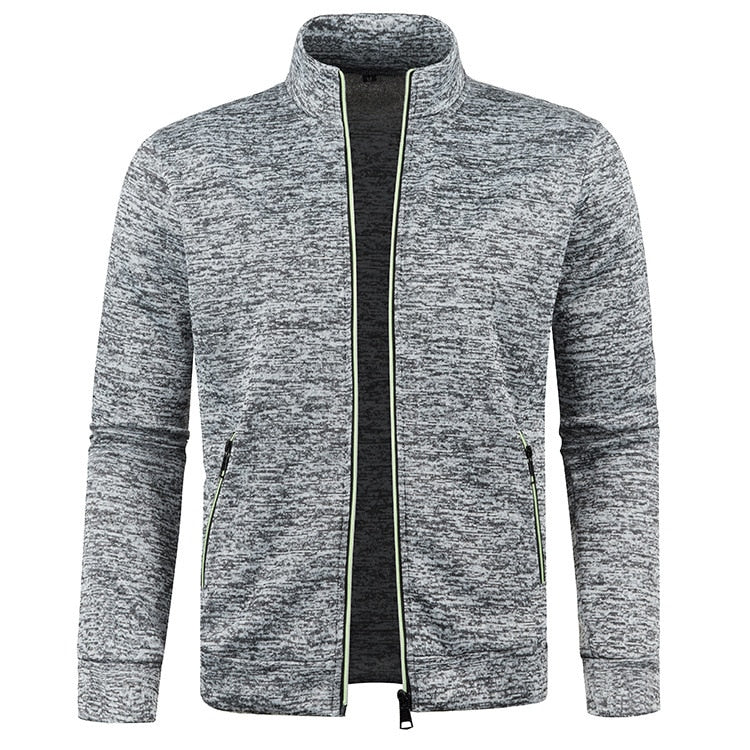 Men Thin Fleece Jacket Casual Zipper Thermal Stand Collar Outdoor Coat