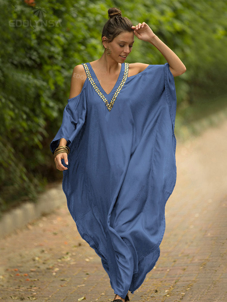 Elegant Black Kaftan Beach Tunic  Beach Cover up