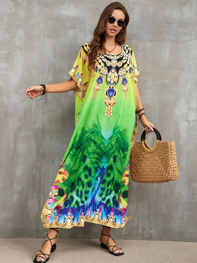 Bohemian Printed Loose Kaftan Casual Summer Vacation Maxi Dress