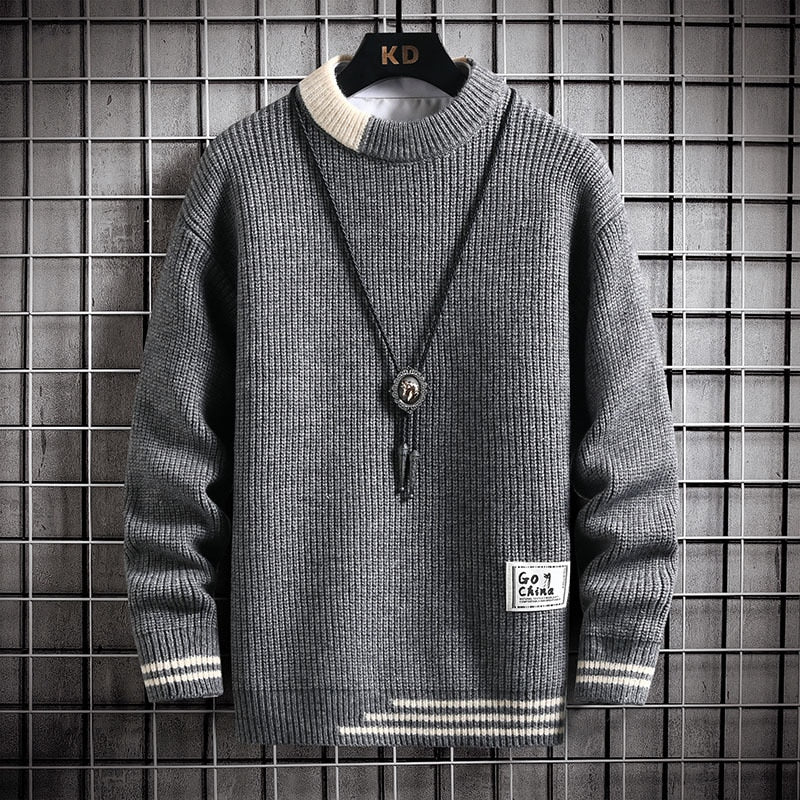 Knitted Sweater Men O-neck Long Sleeve Slim Fit Sweater Knit