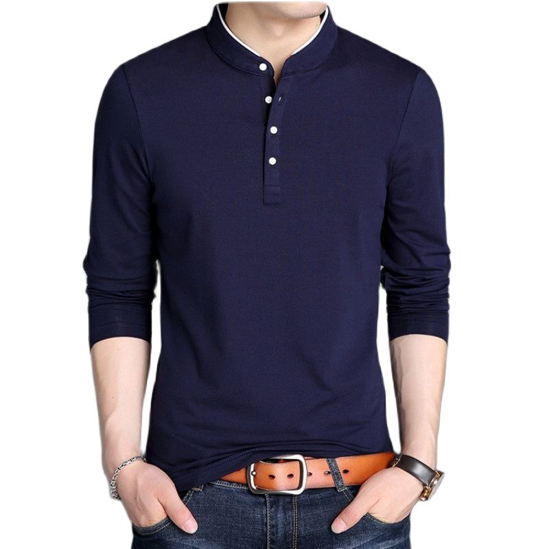 Men Long Sleeve T Shirts Half Stand Collar Pullovers Casual Tops Tide Slim Thin