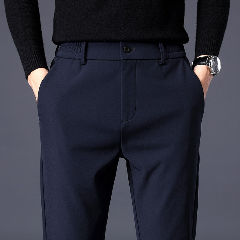 Men's Casual Pants Thin Business Slim Fit Elastic Waist Jogger Classic Trousers