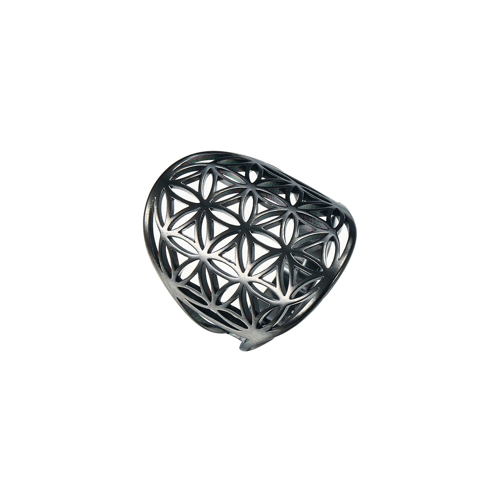 Geometric Flower of Life Ring Adjustable Stainless Steel Ring