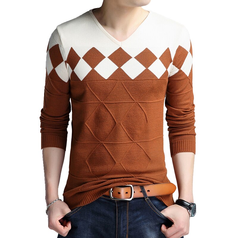 Sweater Men Collarless Sweaters V-neck Casual Slim Sweaters