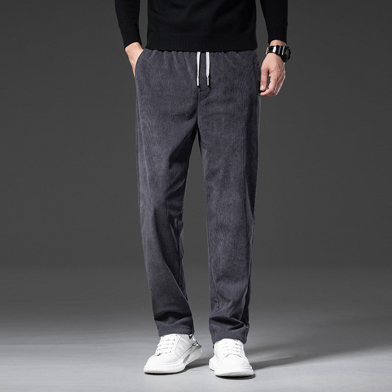 Men's Casual Pants Elastic Waist Business Fashion Straight Loose Trousers