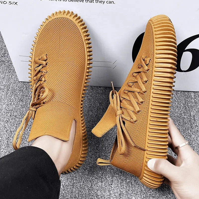 Autumn Boots Men Designer Lace Up Soft Loafers Platform Slip On Ankle Socking Boots