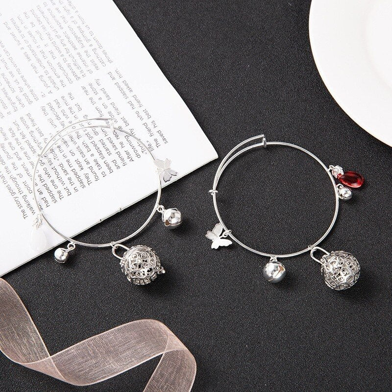 Bracelet Woman Bracelets Bells Bangles Round Vintage Silver