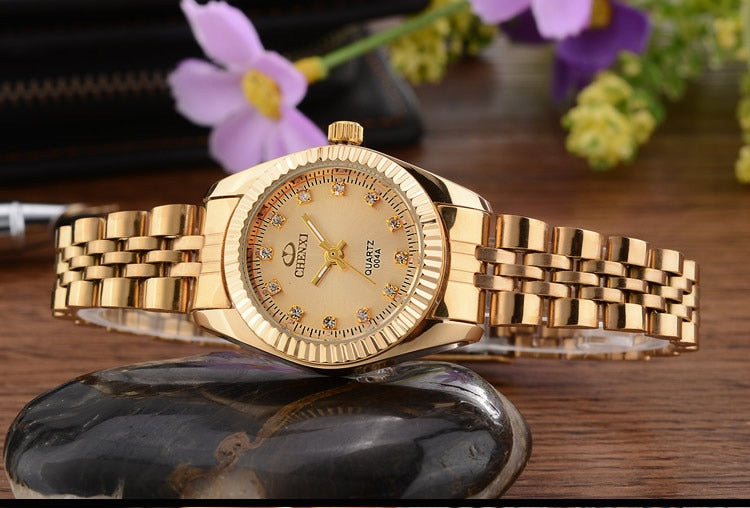 Ladies Gold Watch Women Golden Clock Female Women Dress Rhinestone Quartz