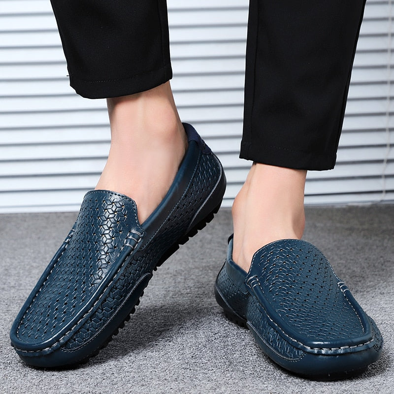 Men Casual Shoes Loafers Hollow Out Breathable Slip on Driving Shoes