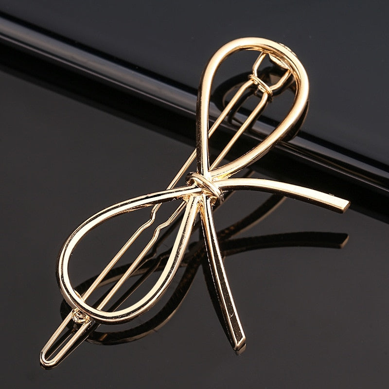 Fashion Woman Bow Hair Clip Metal Geometric Mini Hairpins