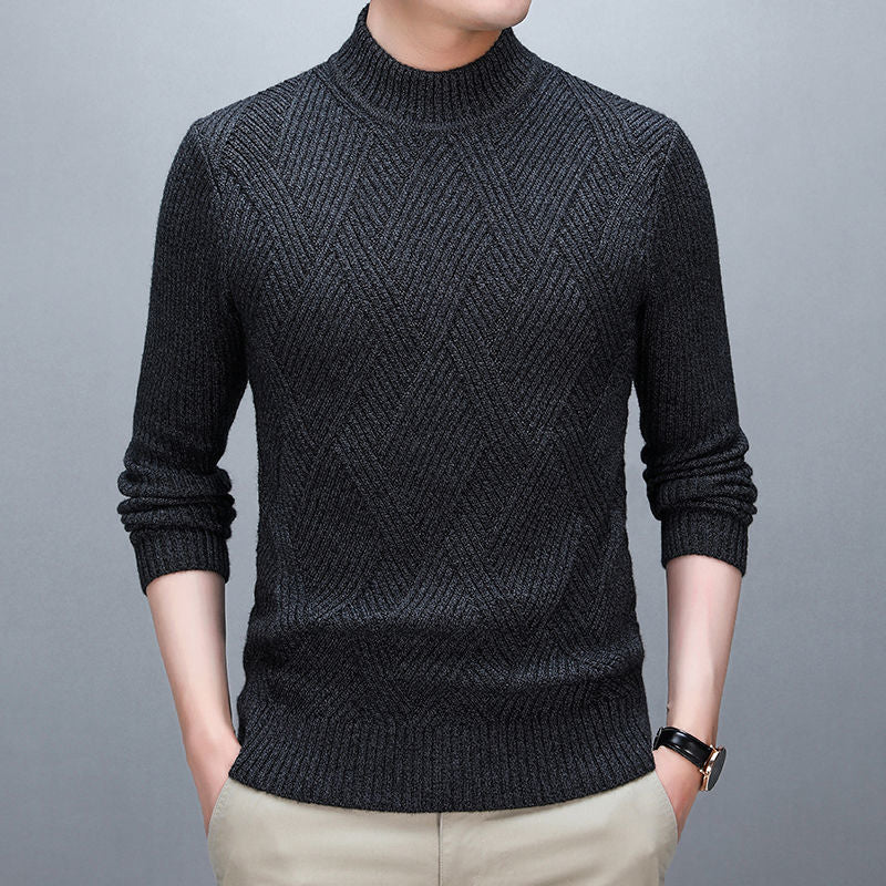 Stand Collar Loose Knitted Sweater Men Clothing Pullovers Warm Tops