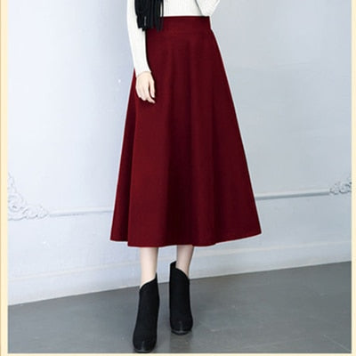 Winter Women Long Woolen Skirt Fashion High Waist Basic Wool Skirts