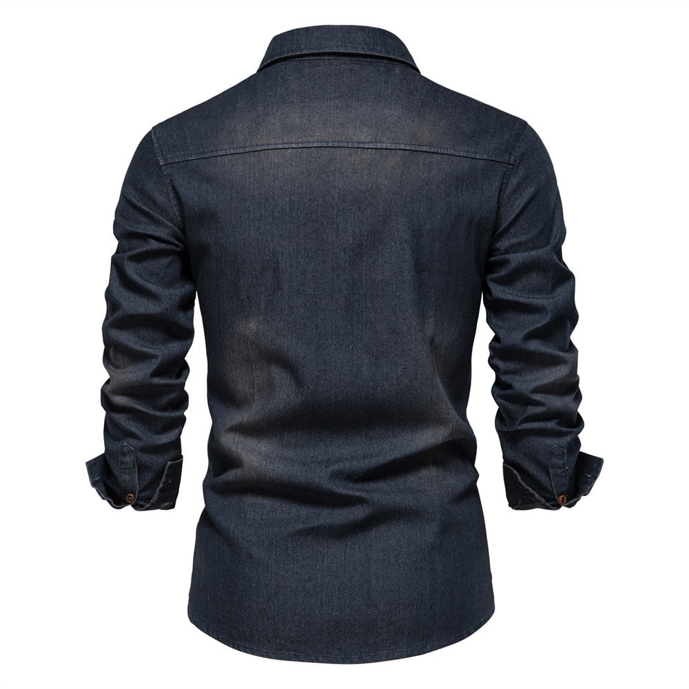 Long Sleeve Denim Shirts Pocket Men Shirts Streetwear