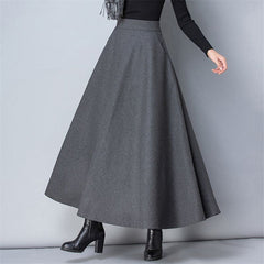 Winter Women Long Woolen Skirt Fashion High Waist Basic Wool Skirts