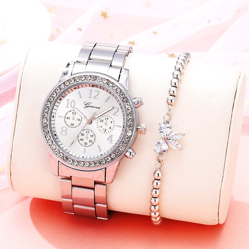 Rhinestone Rose Gold Watch Women Top Ladies Casual Quartz Watch