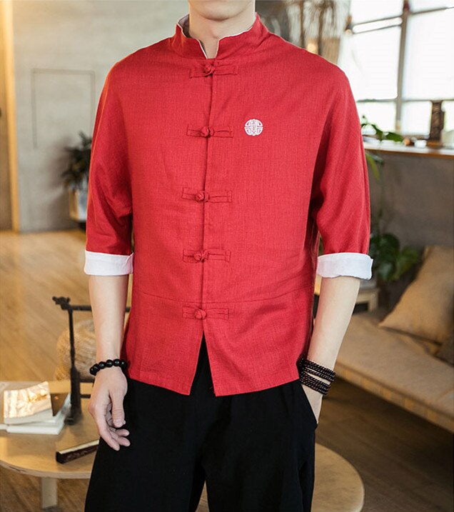 Chinese Style Mens Tops Tang Suit Linen Half Sleeve Solid