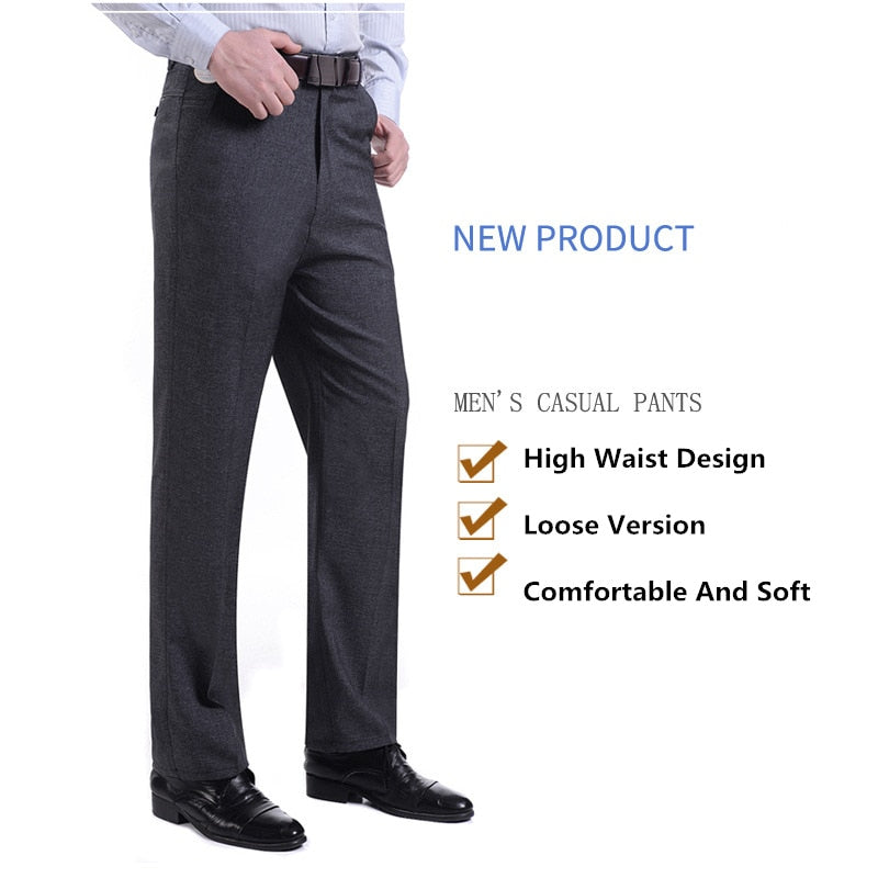 Middle-aged Men Trousers Casual Loose Thin Pants Straight High Waist Trouser Pant