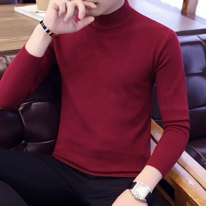 Men Turtleneck Sweaters Knitted Pullovers Casual Sweater Knitwear