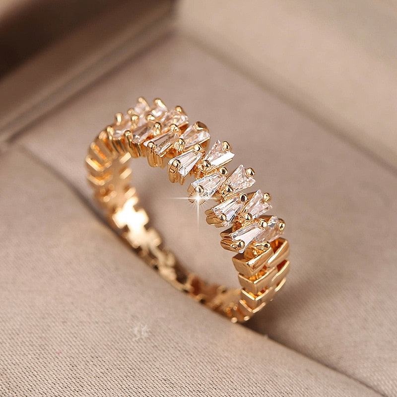 Handmade Eternity Promise Gold Color Crystal Ring