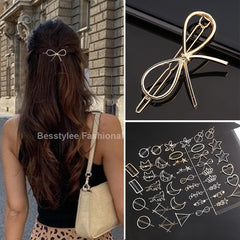 Fashion Woman Bow Hair Clip Metal Geometric Mini Hairpins