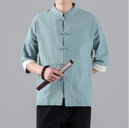 Chinese Style Mens Tops Tang Suit Linen Half Sleeve Solid