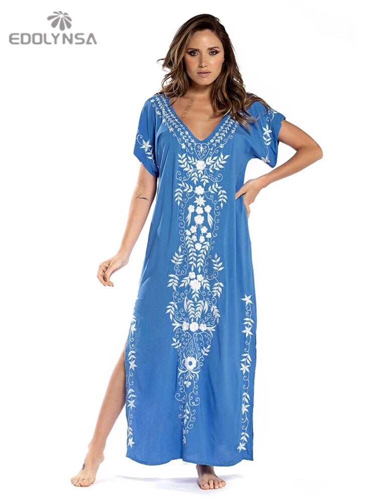 Embroidery Beach Cover up Saida de Praia Swimsuit