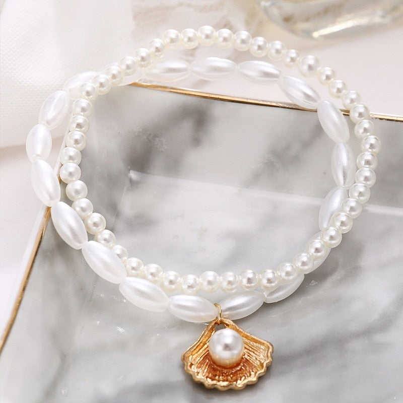 Shell Pendant Ankle Bracelet Faux Pearl Leg Anklets