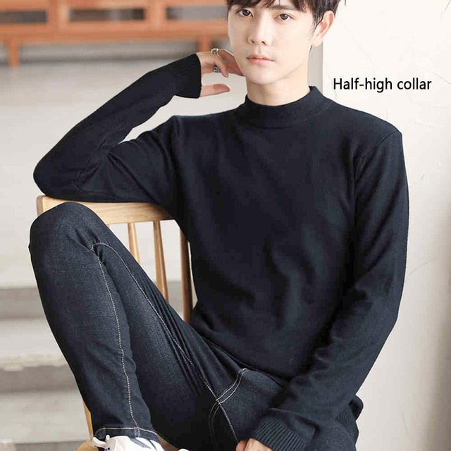 Men Turtleneck Sweaters Knitted Pullovers Casual Sweater Knitwear