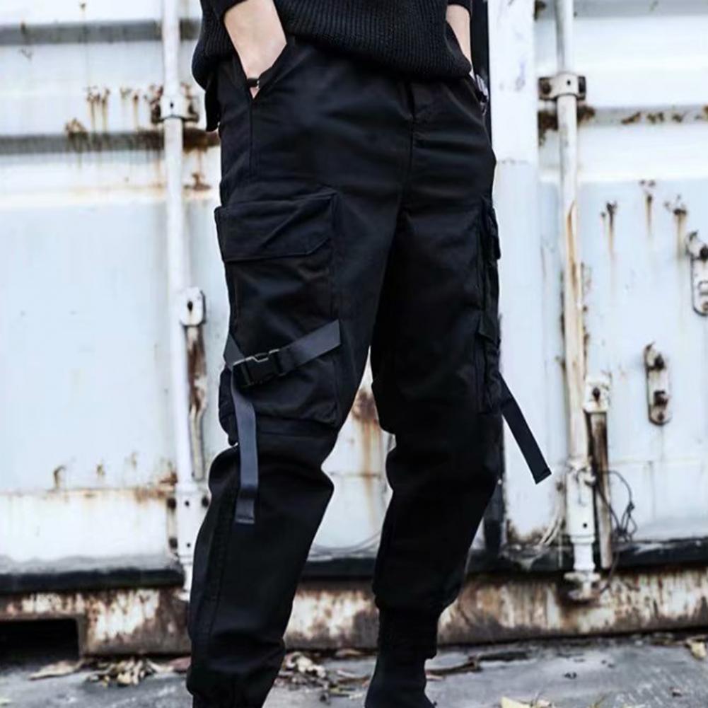 Men Cargo Pants Multi Pockets Hip Hop Jogger Pants Ankle-banded Waist Trousers