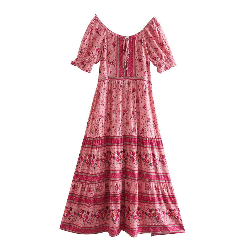 V-neck Long Flared Sleeves Dress Boho Hippie Chic Maxi Dress Vestidos