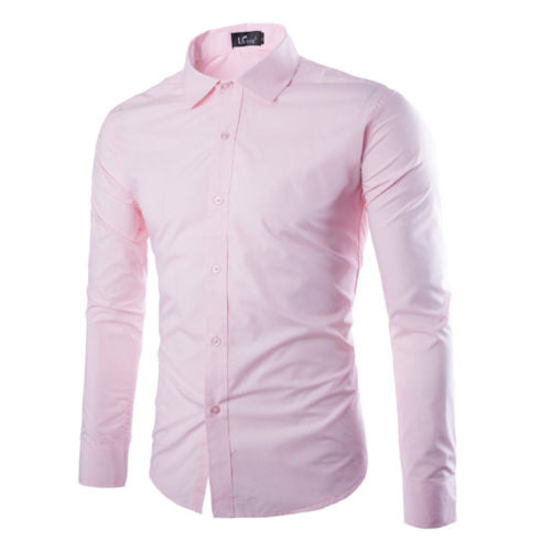 Men Casual Formal Shirt Long Sleeve Slim Fit Business Dress Shirts Tops