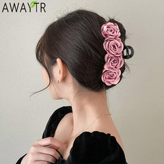 Fashion Cloth Art Rose Flower Hair Claw Women