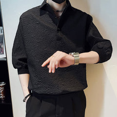 Button Pullover Shirt Man 3/4 Sleeve Casual Pointed Collar Temperament Top